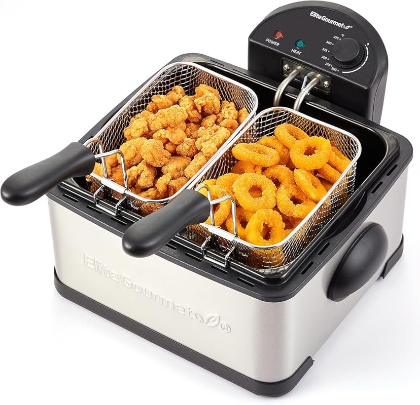 Elite Gourmet 4.5Qt Dual-Basket Electric Deep Fryer – 1700W, Stainless