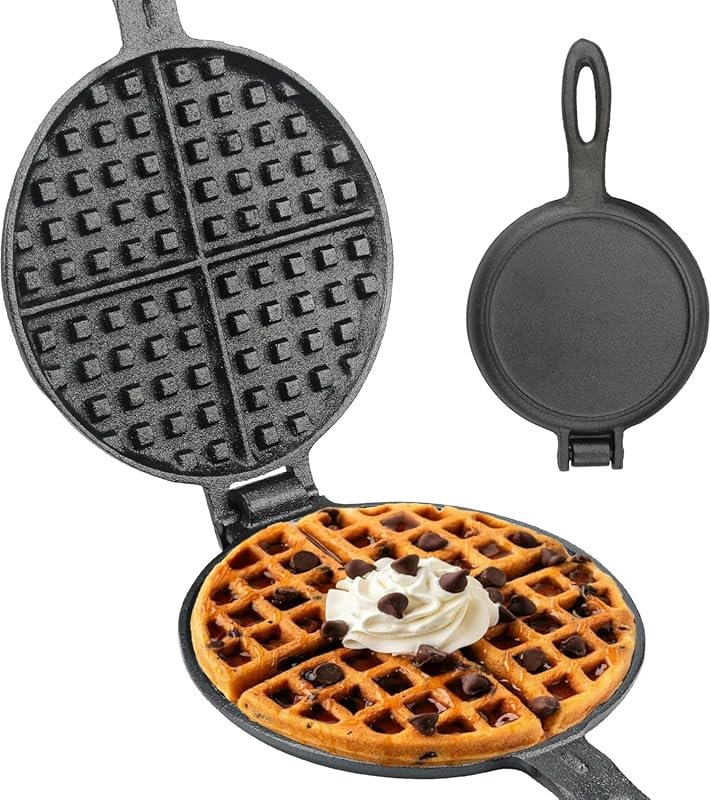 Two-Piece Hinged Stovetop Waffle Maker Makes 7-Inch Round Waffles