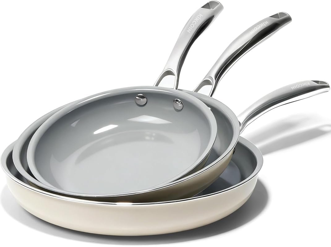 Kikcoin 3-Pack Ceramic Nonstick Frying Pans, 8+9.5+11