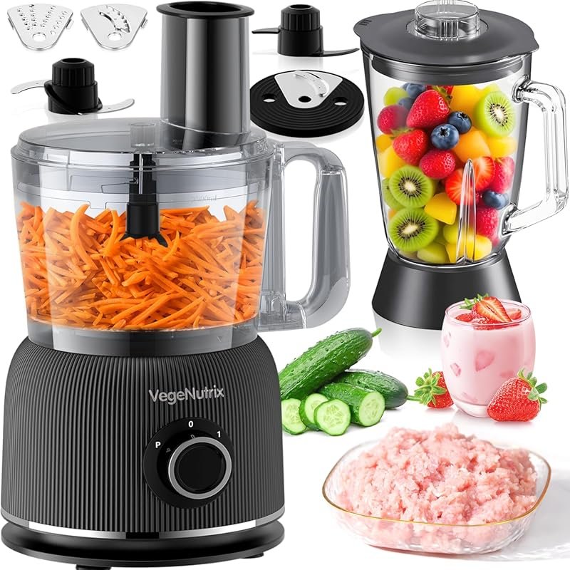 700W Food Processor & Blender Combo with 88oz Chopper, 70oz Glass Jar 