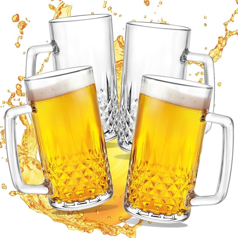 Freezer Safe 20 oz Heavy Beer Mugs with Handle – Set of 4 Lead-Free Ok