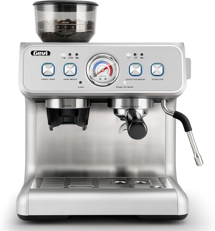 Gevi Dual Boiler Espresso Machine with Built-in Grinder, 58mm Portafil