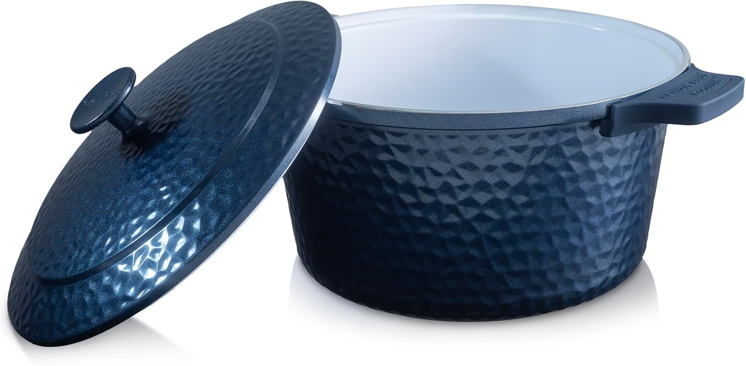 Gotham Steel Hammered 5 Qt Lightweight Ceramic Dutch Oven with Lid & H