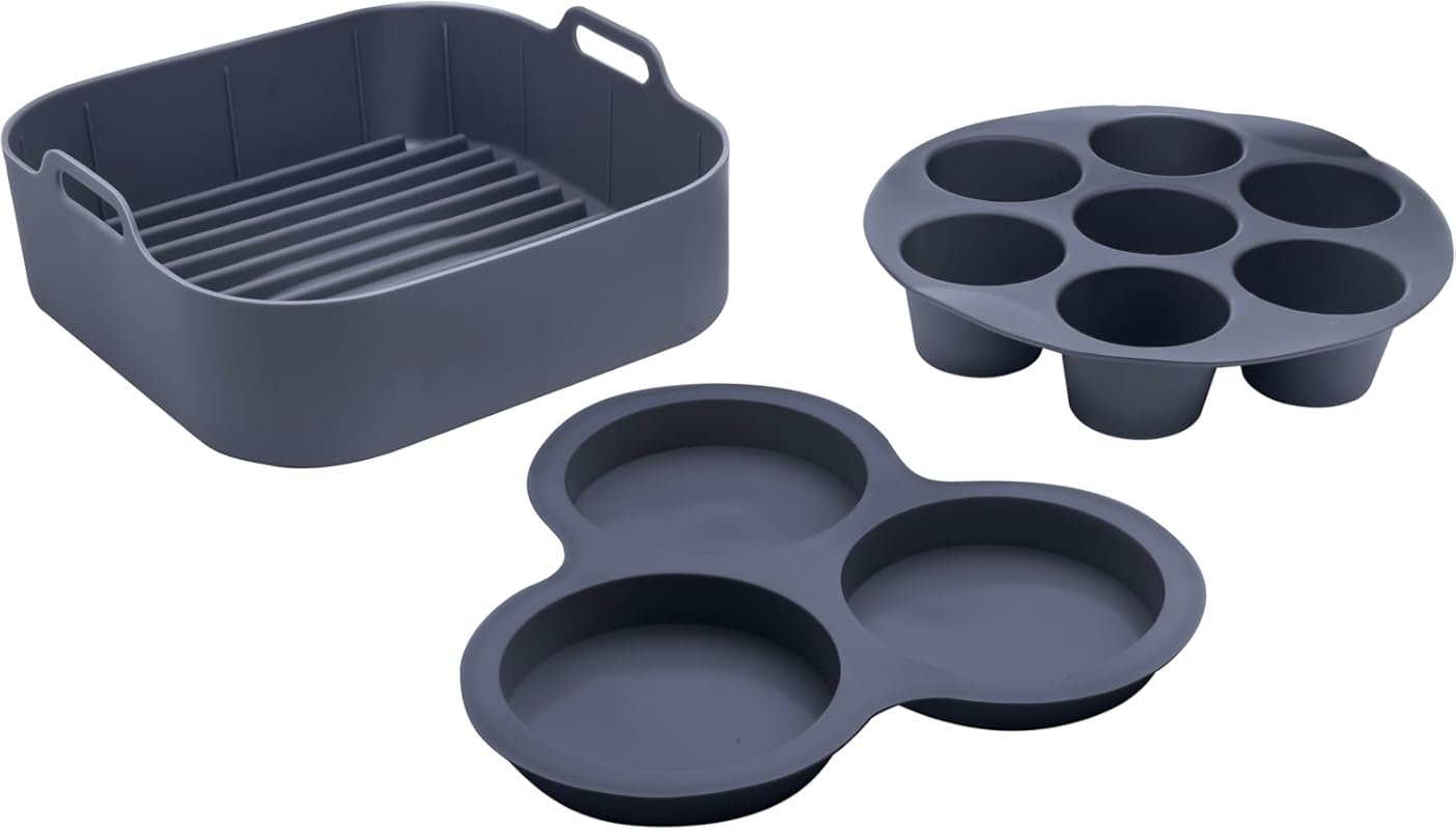 Gourmia 3-Piece Air Fryer Accessories Set with 7-Hole Silicone Egg Mol