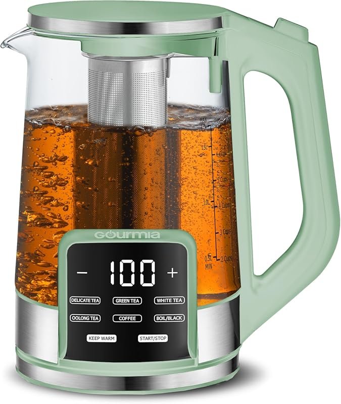 Gourmia Electric Glass Kettle – 1.7L, Digital Display, 6 Presets, Remo