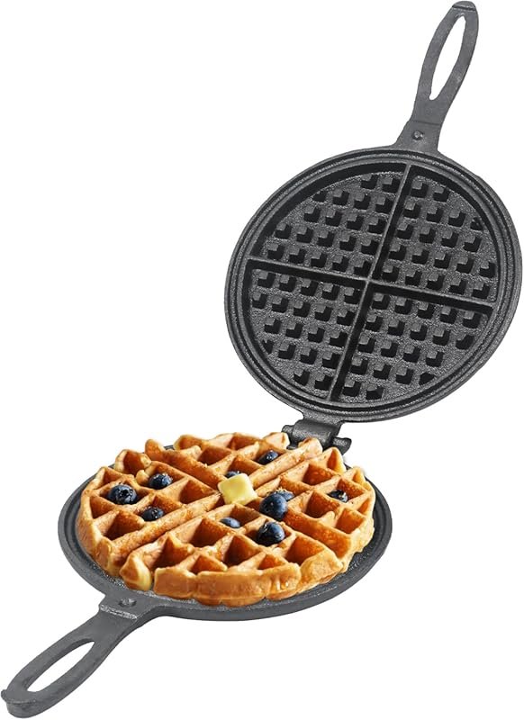 8-Inch Round Cast Iron Waffle Maker with Quick Heating & Easy Clean De