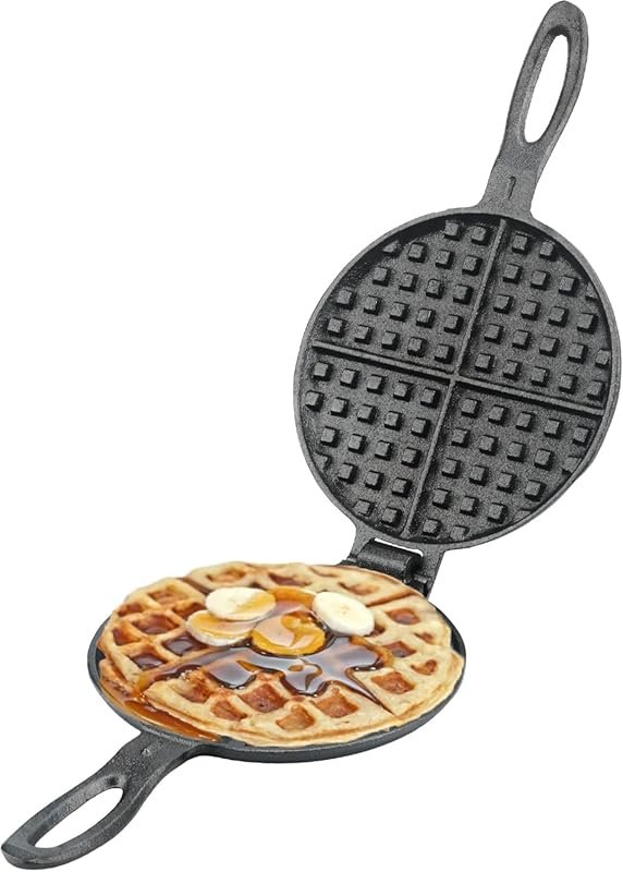 7-Inch Round Cast Iron Waffle Maker – Hinged, Non-Electric, Quick Heat