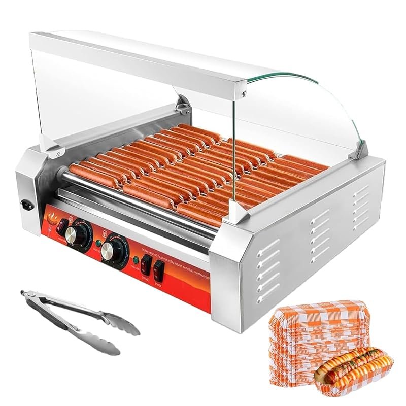 Vexon 11-Roller Hot Dog Machine, 30-Hot-Dog Capacity, Non-Stick & Stai