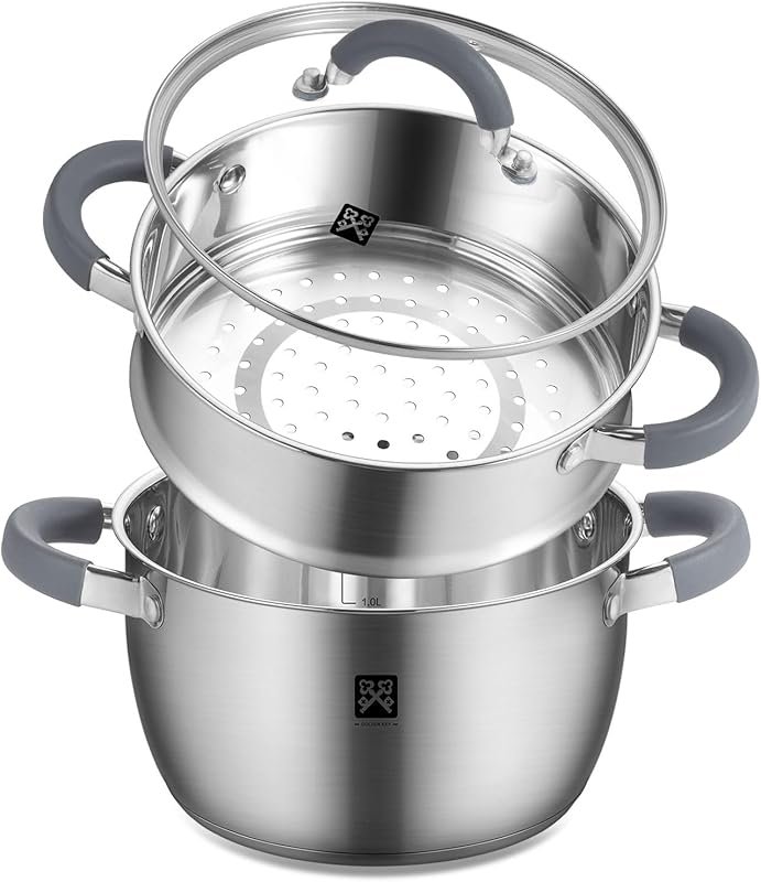 GOLDEN KEY 3.2 QT Steamer Pot: 2-Tier 18/8 Stainless Steel with Triple