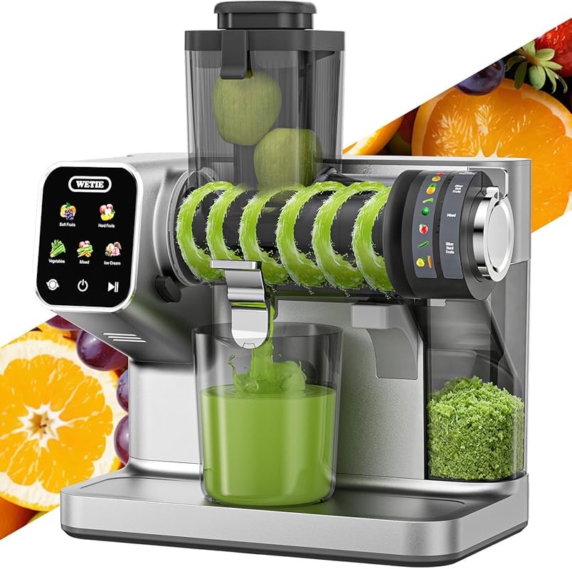 WETIE Cold Press Juicer with Adjustable Pressure & 99% Yield, Quiet To