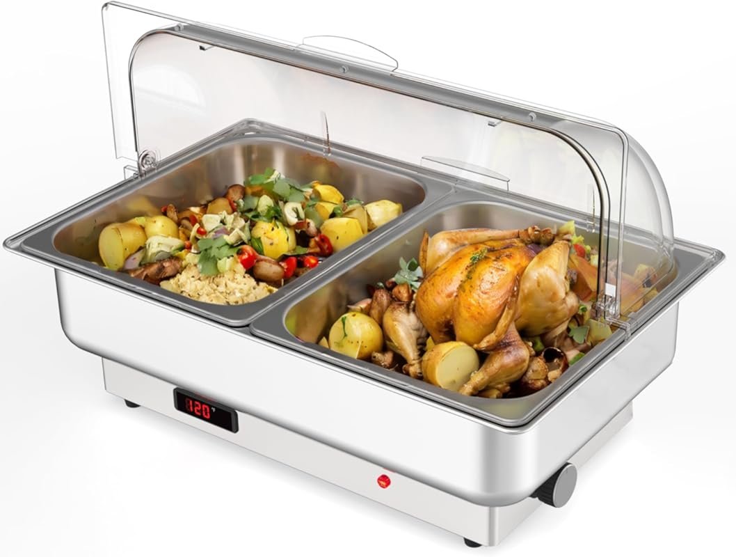 GarveeHome 2x4.5QT Stainless Steel Chafing Dish with Temperature Contr
