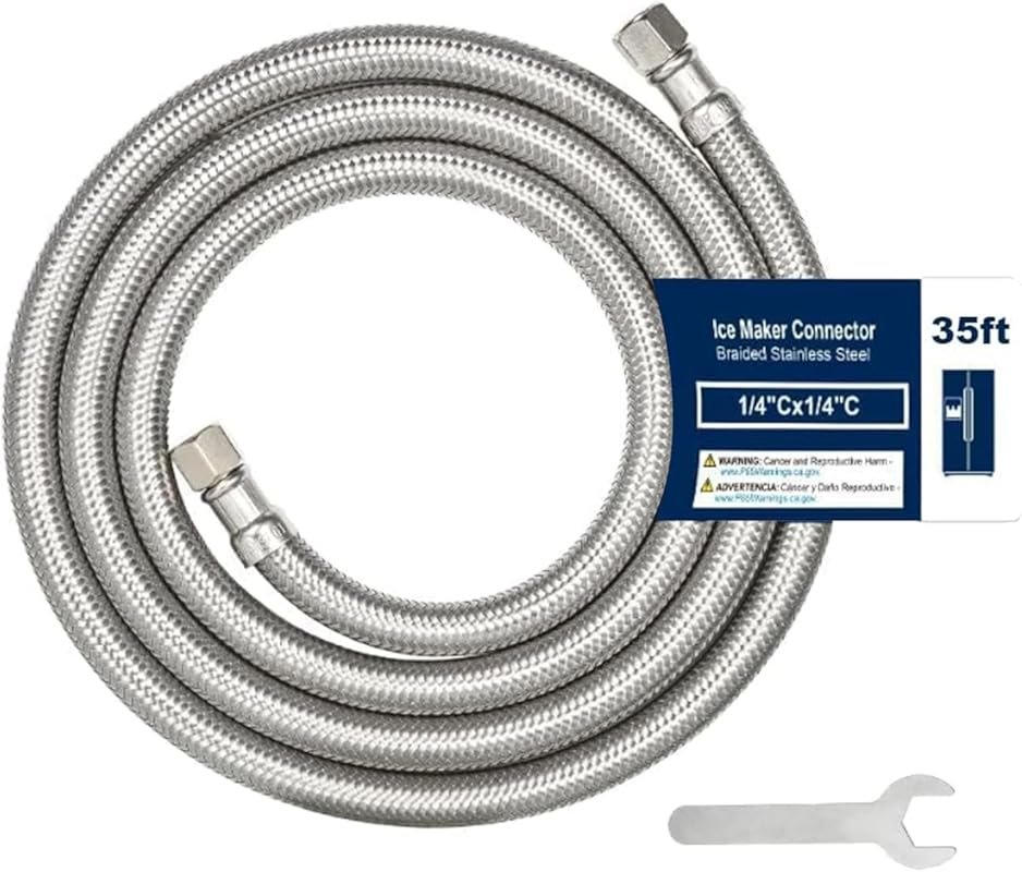 Stainless Steel Braided Ice Maker Water Line – 35ft Flexible Tube with