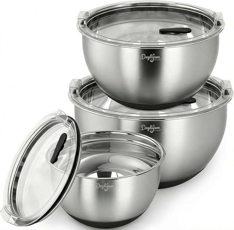 Stainless Steel Mixing Bowls with Airtight Lids, Valve & Measurement M