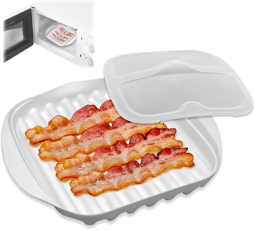 Microwave Bacon Tray with Lid – Efficient Oil Draining for Healthier C
