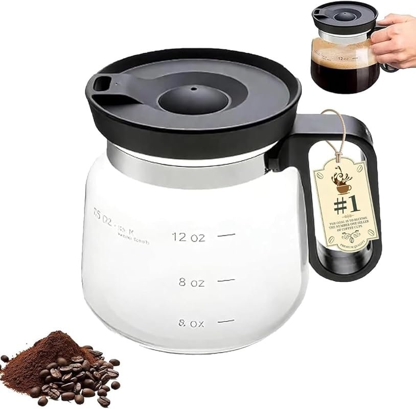 16 Oz Glass Coffee Mug in Coffee Pot Shape with Travel Lid & Straw, Heatproof for Hot Drinks