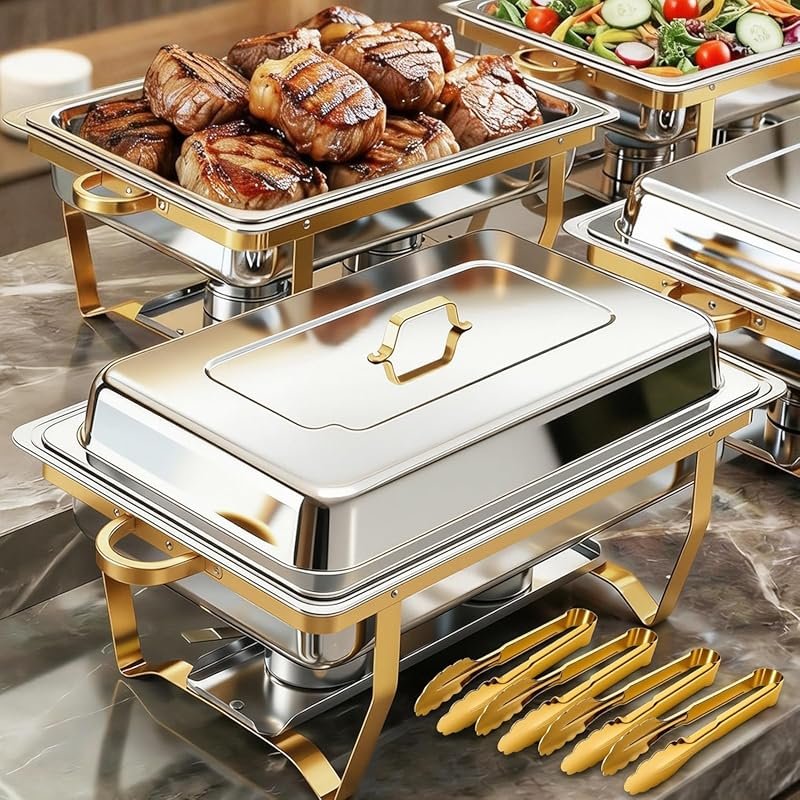ALSO GO 9QT Gold Chafing Dish Set with Tongs for Banquets, Weddings & 