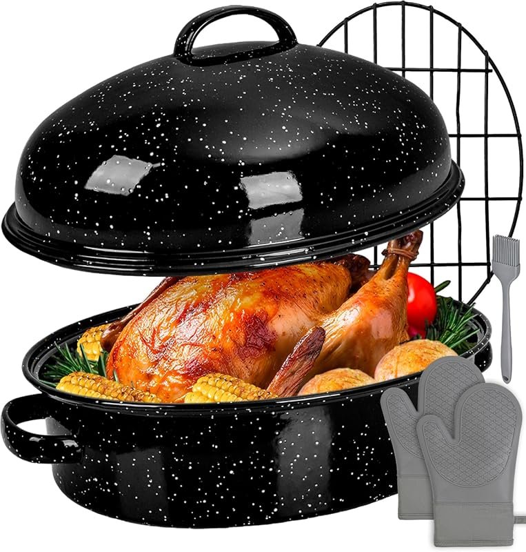Extra-Large Enamel Roasting Pan with Lid & Rack – Non-Toxic & Deep