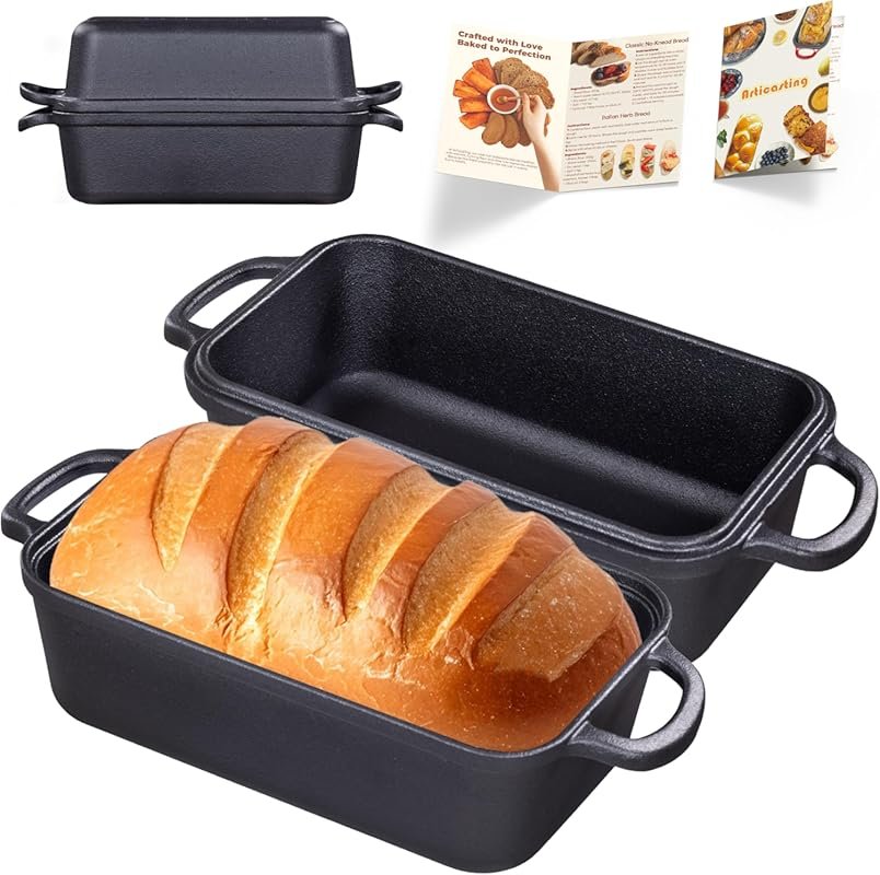 Cast Iron Loaf Pan with Lid 9x5 Inch, Pre-Seasoned Dutch Oven for Sour