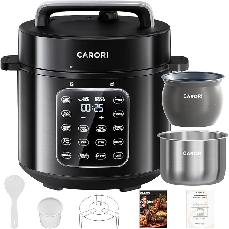 CARORI 6Qt 9-in-1 Electric Pressure Cooker with Dual Inner Pots & IMD 