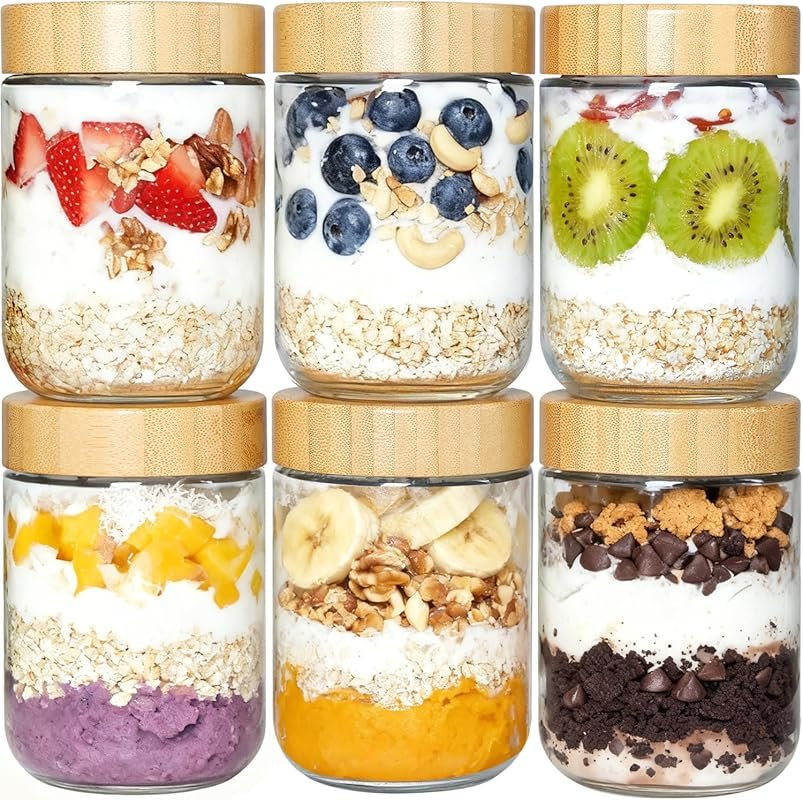 Vtopmart 6 Pack 16oz Glass Overnight Oats Containers with Bamboo Lids,