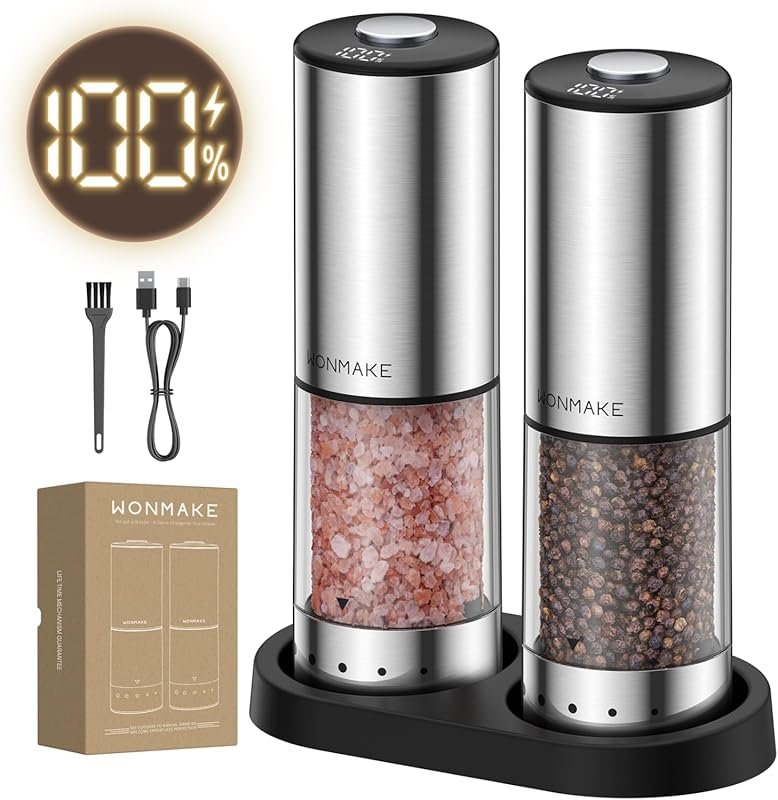 Electric Salt and Pepper Grinder Type-C Rechargeable, LED Battery Disp