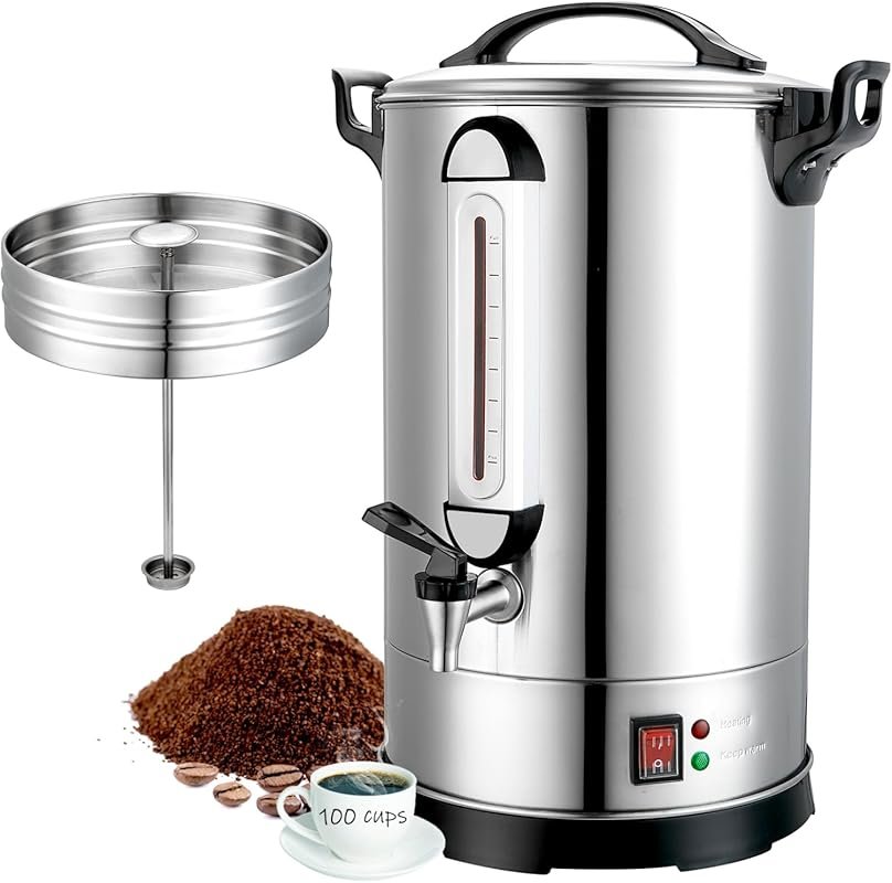 100-Cup Industrial Electric Coffee Percolator with Double-Wall Stainless Steel