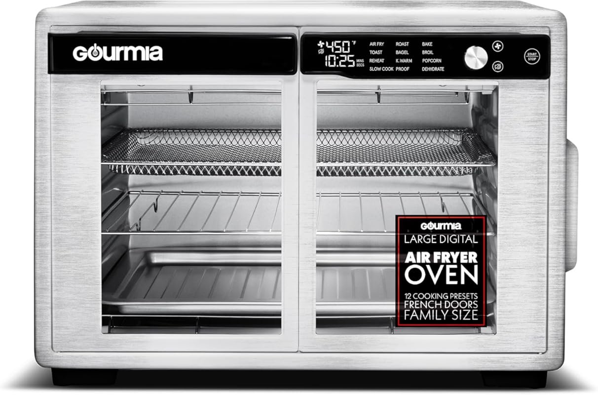 Gourmia French Door Air Fryer Oven, 37 QT, FryForce 360°, 12 Presets, 