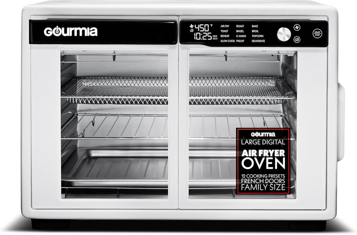 Gourmia French Door Air Fryer Oven, 37 Qt, 12 Presets, FryForce 360°, 