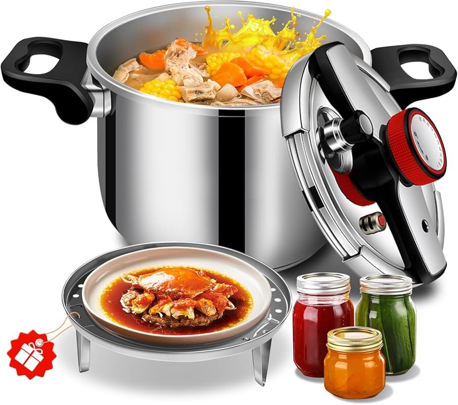 8.46-quot commercial-grade stainless pressure cooker, one-hand locking