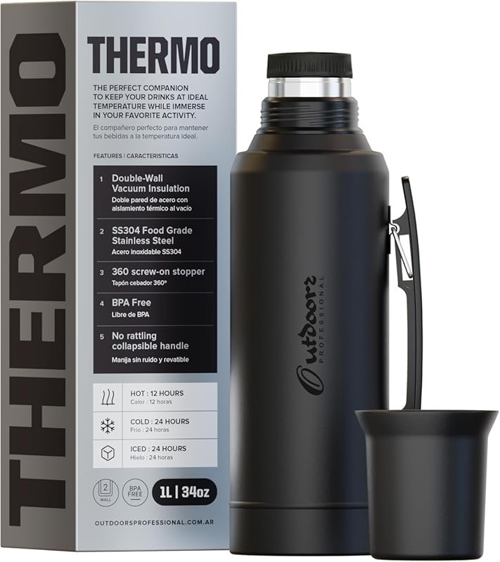 Vacuum Insulated 34oz Stainless Steel Coffee Bottle, Leak-Proof Travel