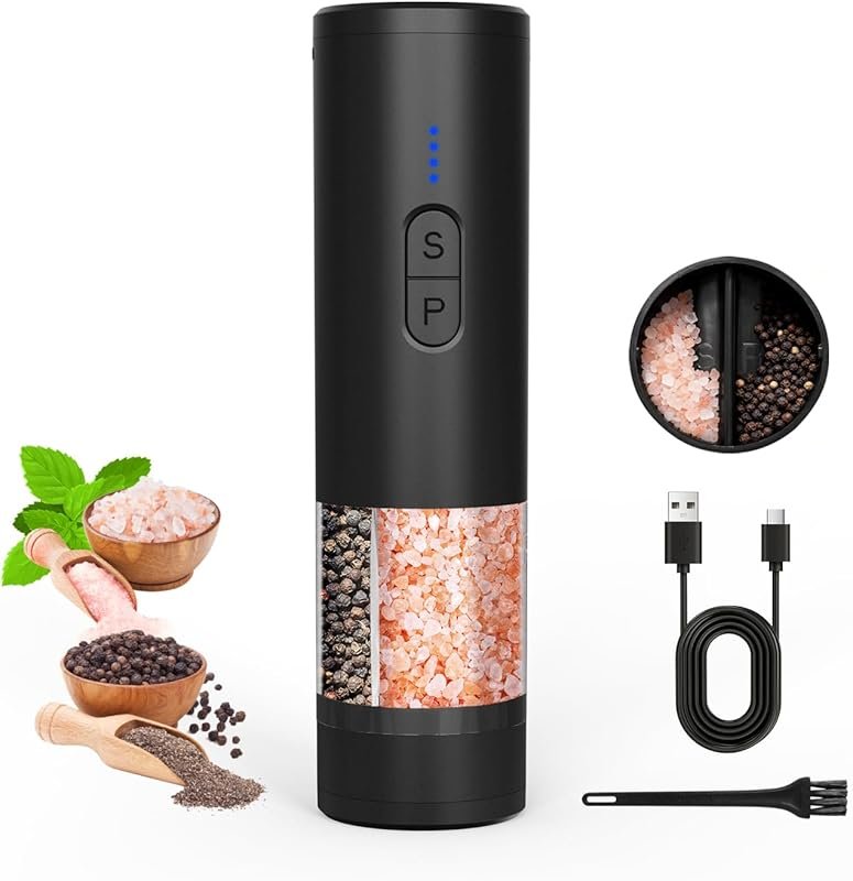 Dual Ceramic Grinder Electric Salt and Pepper Mill with LED Light & US