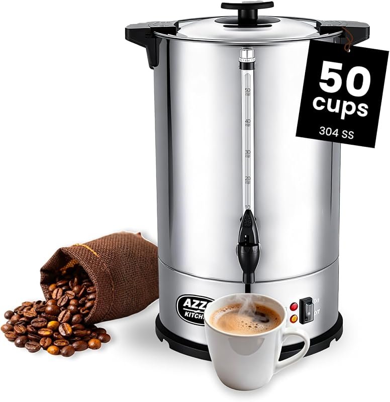 50-Cup Commercial Stainless Steel Percolator Coffee Maker with Fast Br