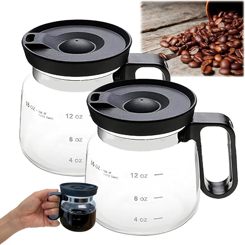 16 Oz Glass Coffee Mug in Coffee Pot Shape, Heatproof Large Capacity (2PCS)