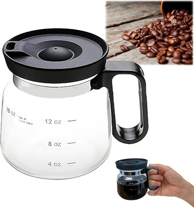 16 Oz Glass Coffee Mug in Coffee Pot Shape, Heatproof Large Capacity