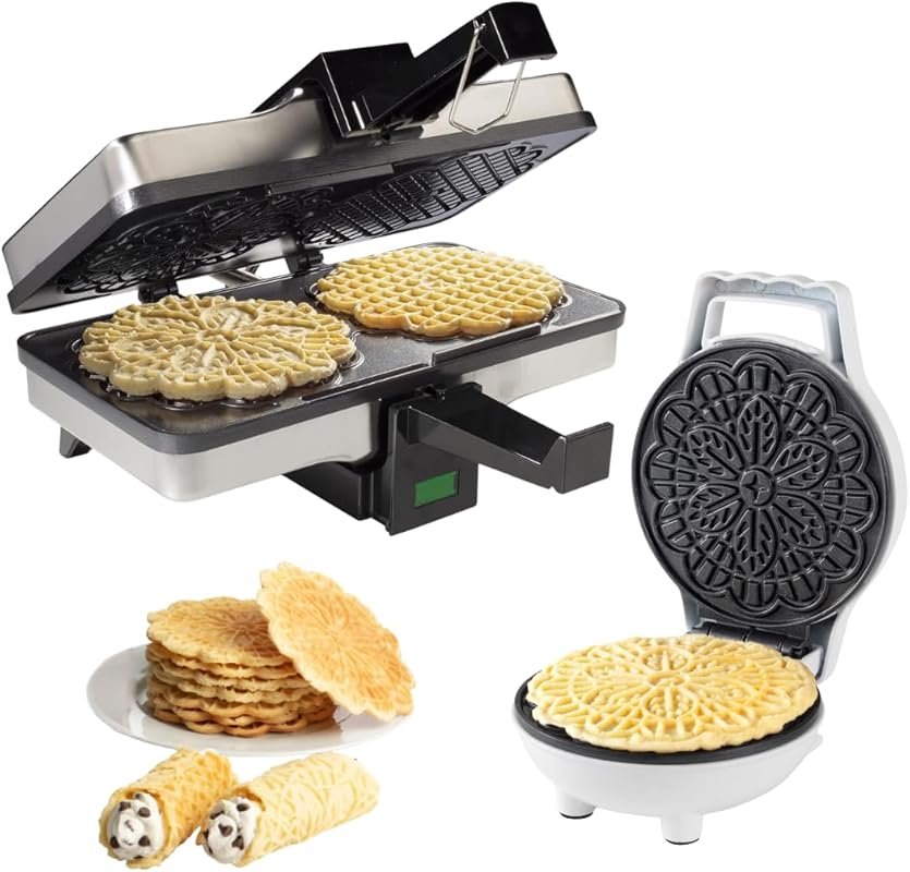 CucinaPro Dual Pizzelle Maker Set Nonstick Italian Waffle Iron Duo for