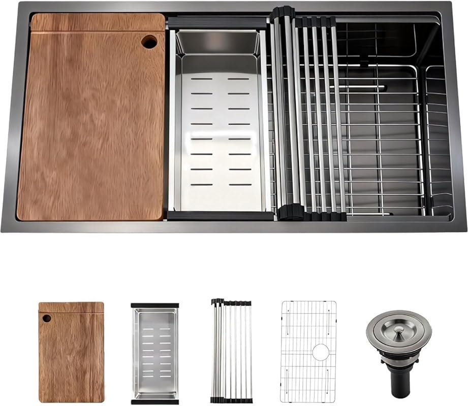 30-Inch Farmhouse Workstation Undermount Sink with Noise-Reducing Desi