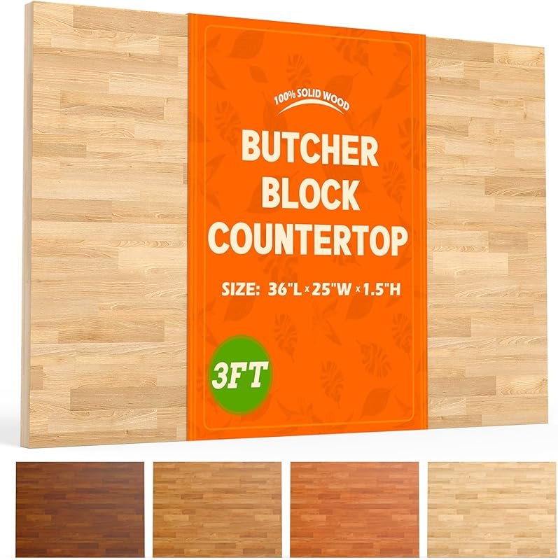 Solid Birch Butcher Block Countertop, Unfinished, DIY Kitchen Island &
