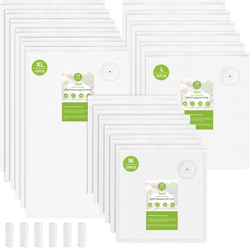 Reusable Vacuum Seal Bags with 6 Clips, XL/L/M Sizes, BPA-Free, Safe f