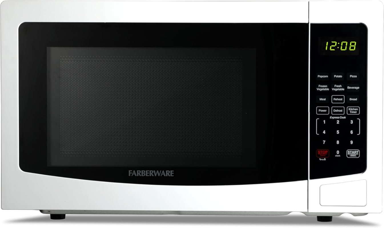 Farberware 1000W Microwave Oven with Auto Cook, Defrost & Child Safety