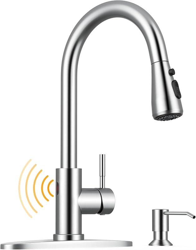 WEWE Touchless Kitchen Faucet with Soap Dispenser, Single Handle, Pull