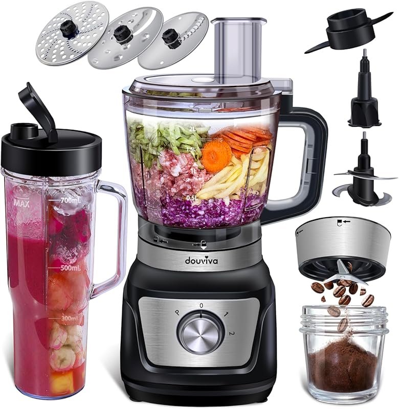 Bombo 1000W All-in-One Food Processor Blender with 8-Cup Bowl & 24oz T