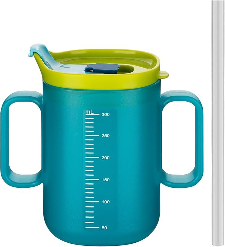 Senior Water Cup Spill-Proof Silicone Sippy Cup with Handles & Lid, Bl