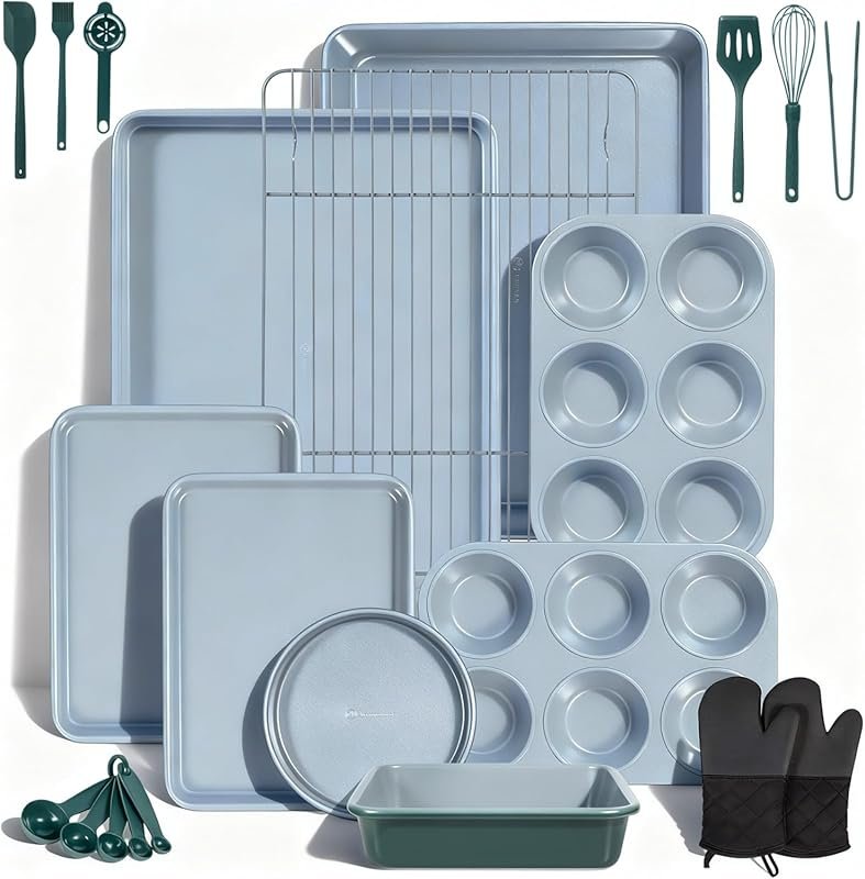 Ammeloo 22-Piece Stackable Nonstick Baking Set with Mitts & Utensils, 