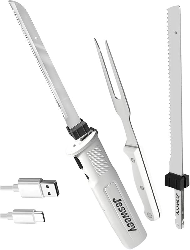 Cordless Electric Carving Knife for Meat, Fish, Bread, Ergonomic Handl