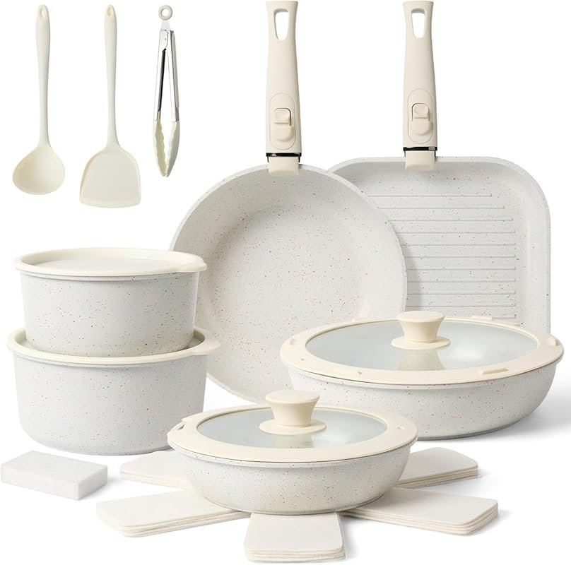 20PCS Nonstick Ceramic Cookware Set with Detachable Handle – Induction
