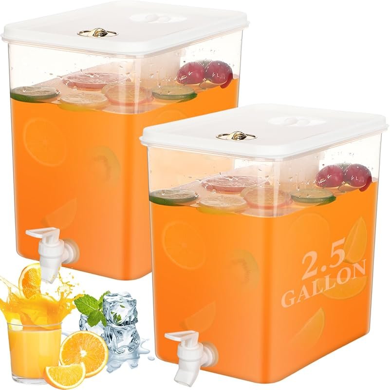 Domensi 2 Pack 2.5 Gallon Drink Dispenser for Fridge with Spigot, Leak