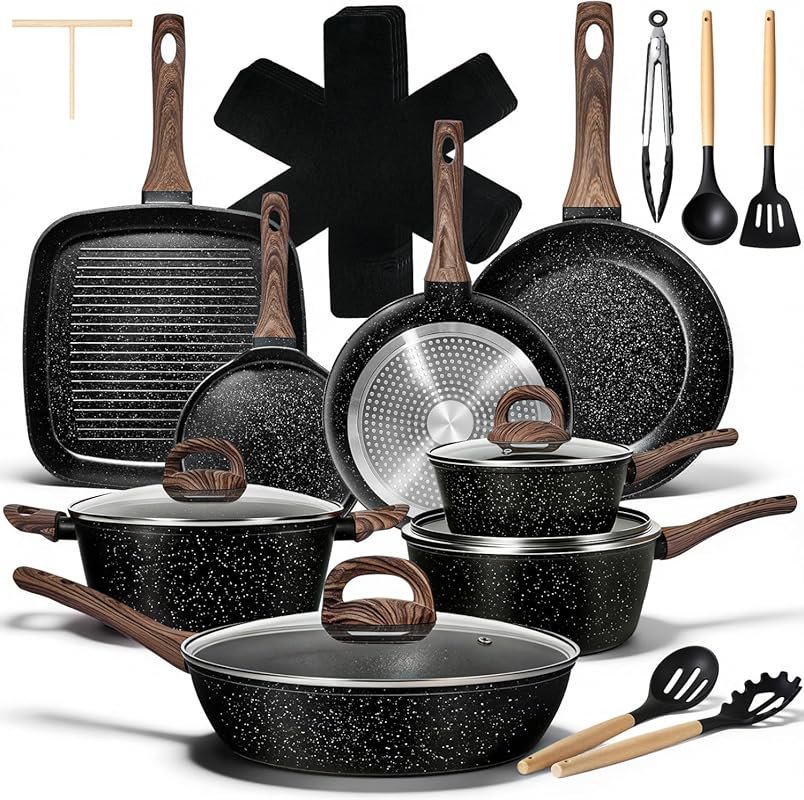 EWFEN 25pcs Nonstick Ceramic Cookware Set, Healthy & Induction Ready