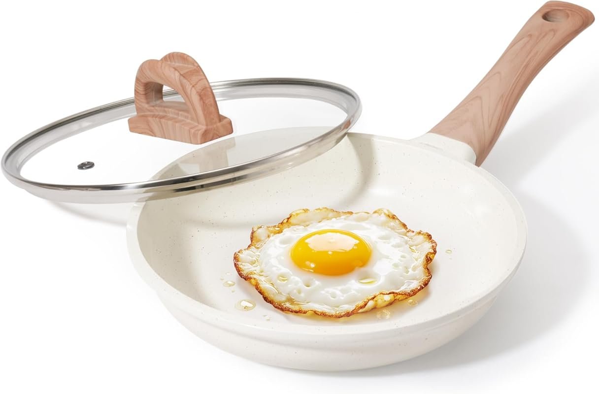 UESLUCK 8-Inch Creamic Nonstick Frying Pan with Lid, Cool-Touch Handle