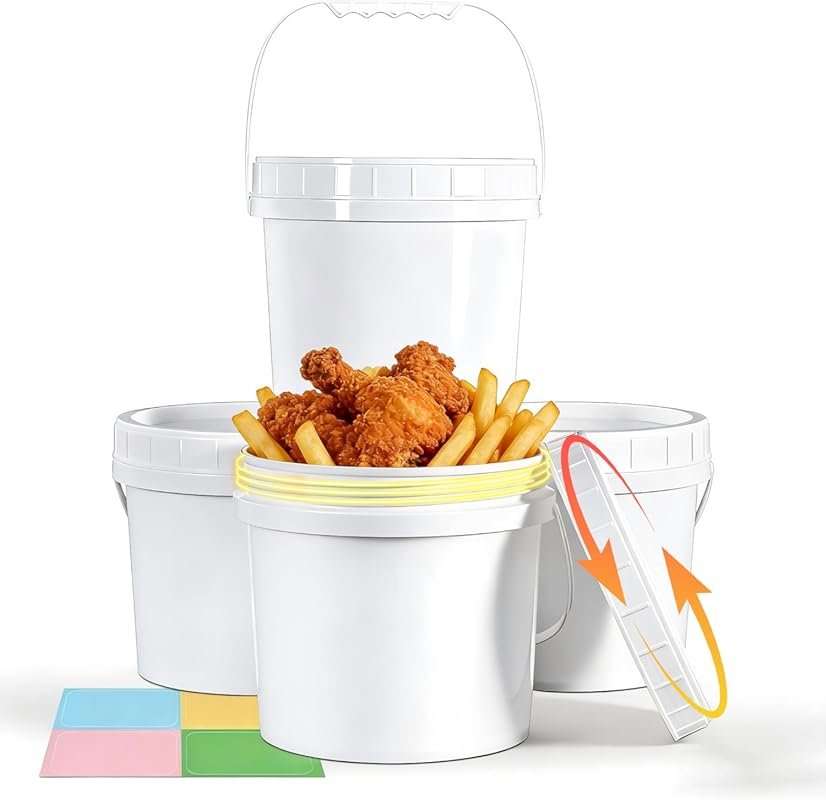 1 Gallon Food Grade Plastic Buckets with Screw Lids – 4 Pack Reusable 