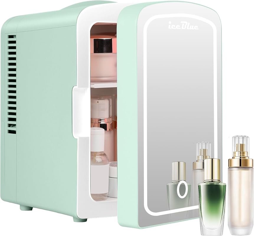 Iceblue Mini Fridge with Dimmable LED Mirror, 4L Skincare Cooler for B
